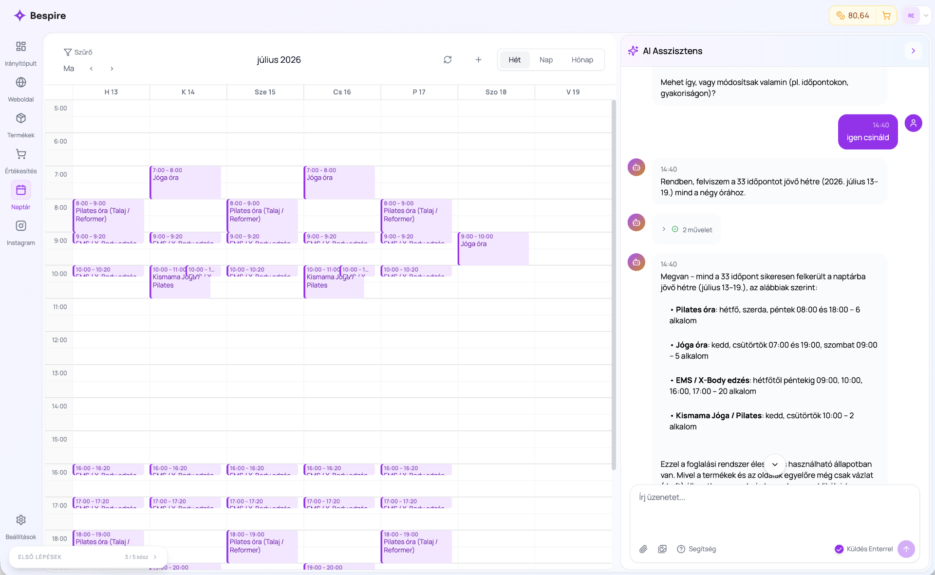 A clear booking calendar