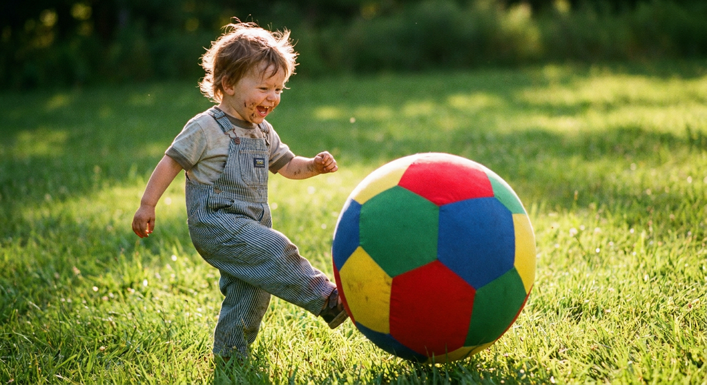 Zweijähriges Kind spielt mit einem Ball